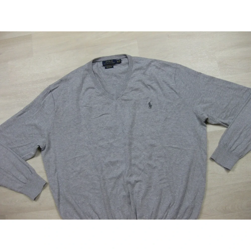 Polo Ralph Lauren Pima Cotton Sweater Men's (XL) V Neck Preppy Lightweight Gray